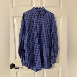 T37a- RALPH LAUREN Blue-White Buffalo Plaid BLAKE Button Down DRESS Shirt